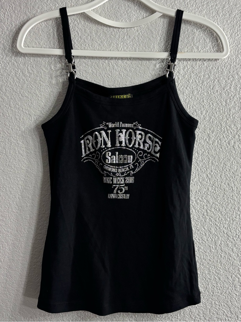Biker Graphic Tank Rhinestone Embellishment Iron Horse Saloon FL Biker Week 75 M